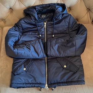 Topshop Dark Blue Puffer Coat in Size US 8
